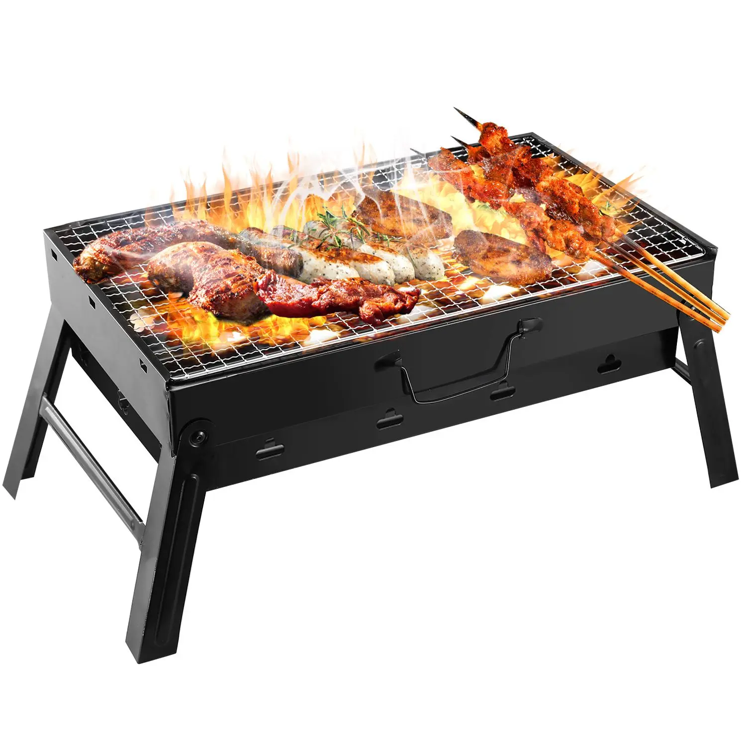 Portable Folding Charcoal Campfire Grill - Heavy-Duty Backpacking BBQ Grill for Outdoor Cooking, Patio Use, Charcoal Burner Portable Barbecues, Grill Grates Portable Barbecues