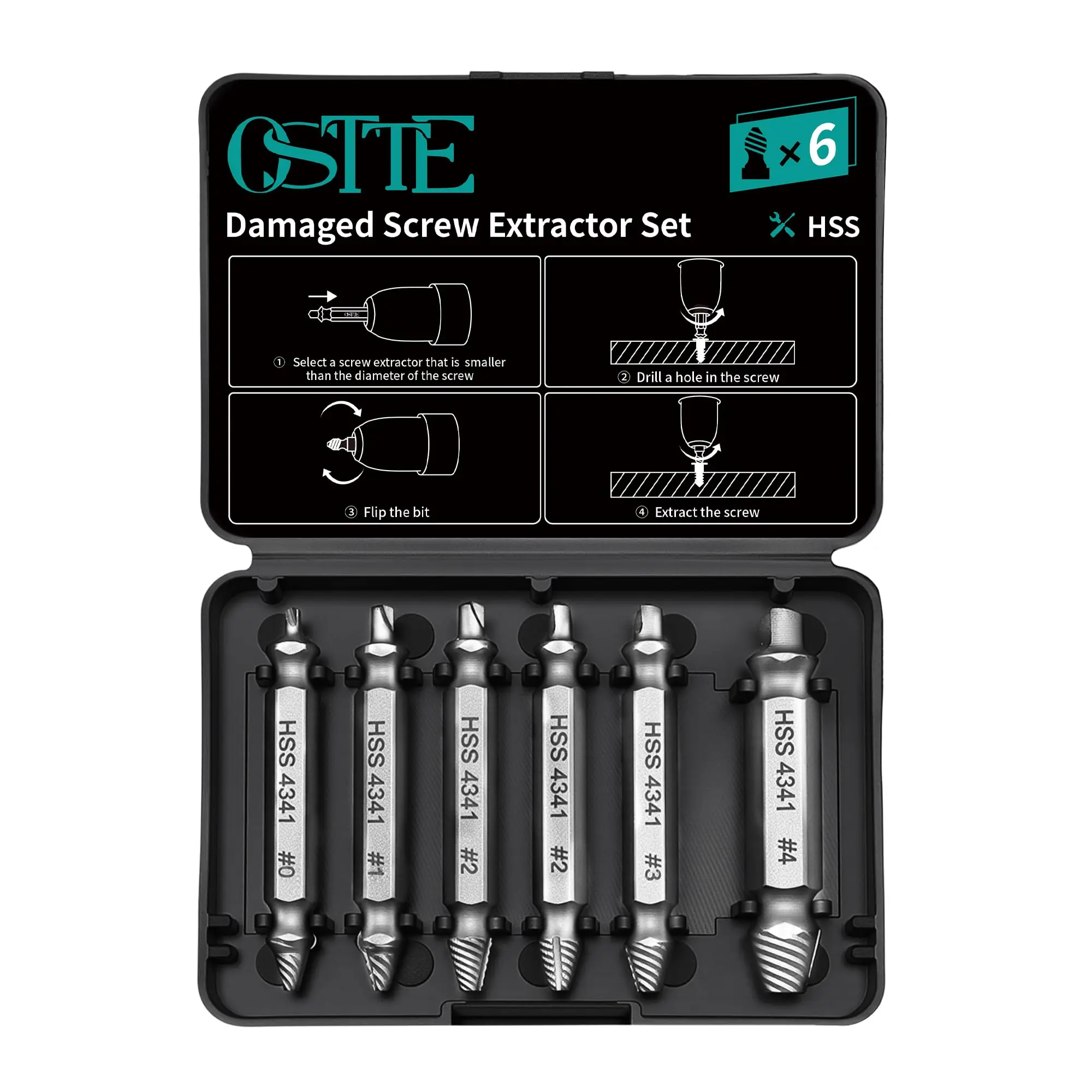 Damaged Screw Extractor Set 6PCS, Stripped Screw Extractor, Easy Out Removal of Rusty Broken Screws Bolts, Gifts for Men