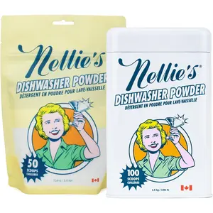 Nellie's Dishwasher  Bundle - 50 Scoops (Pouch) & 100 Scoops (Tin) - Gentle  the  - -Busting Performance for Spotless Results -  for Every  -