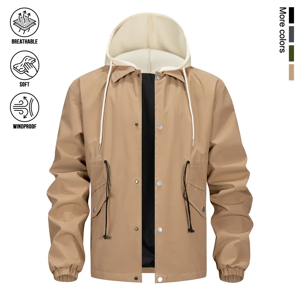 Core Wardrobe Essential Windproof Detachable Hood Coach Jacket, Wrinkle Resistant Foldable Portable Fabric, Perfect For Short Business Trips, Backpacking Journeys And Transitional Season Daily Light Outdoor Wind Protection Overcoat