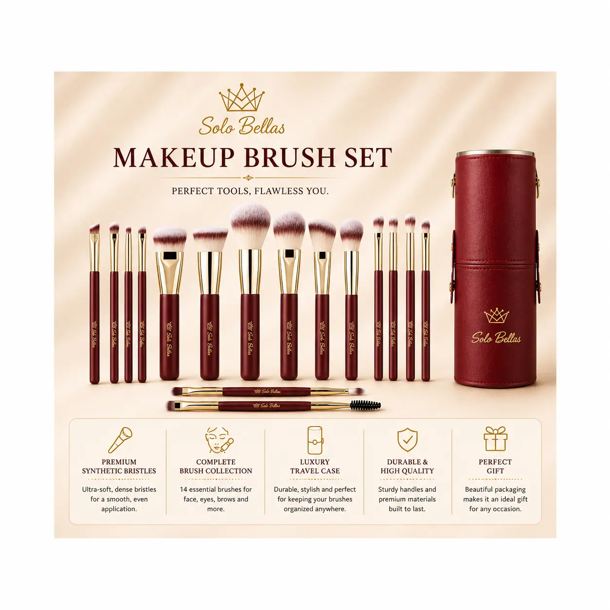 17pcs-Red makeup-brush