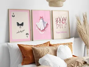 Trendy Pink Halloween Wall Art,Halloween Printables,Coquette Halloween Decor,Pink Bow Ghost,Halloween Wall Decor,Girly Preppy Room Decor