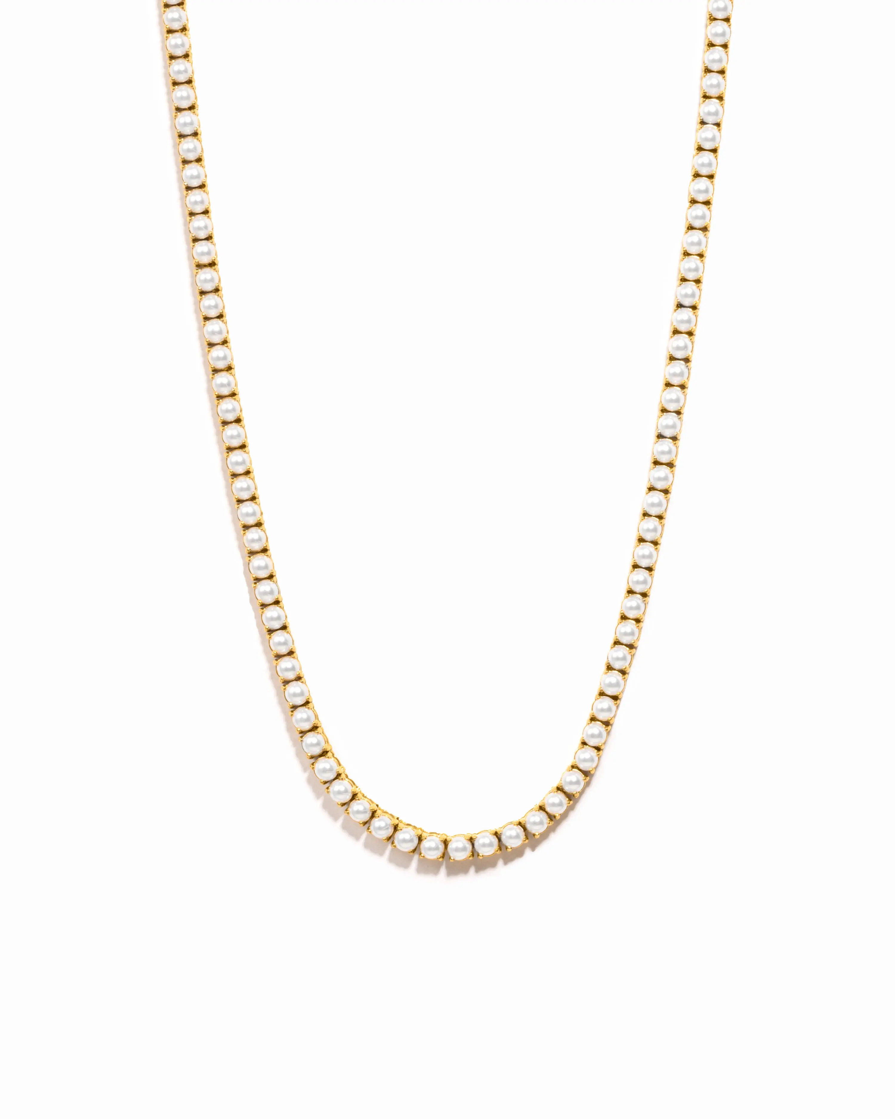 Women's Sami Jewels Pearl Tennis Necklace - 18K Gold PVD Coated Premium Stainless Steel, Waterproof, Tarnish-Free, Everyday Wear Dainty Gold-Tone Costume Jewelry, Dainty Gold-Tone Necklaces