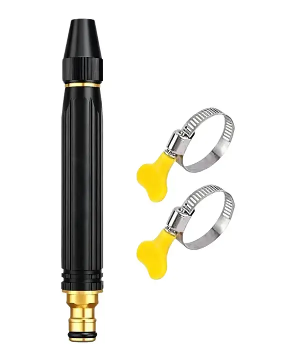 Heavy Duty High-Pressure Aluminum Alloy Water Hose Spray Nozzle Gun with 3/4" Thread, Brass Core, Quick Connect Fitting, Hose Clamps, Leak-Proof Washer, Ergonomic Compact Control, Twist Jet Modes for Cars’ Fast Mud Removal, Outdoor Cleaning, Car Detailing