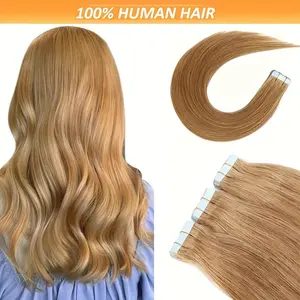 Wholesale 2025 NEW Tape-In Hair Extensions for Women, Human Hair, Honey Blonde #27, Skin Weft Adhesive, Thick Ends, 18-26 Inches, 20pcs/pack, High Quality, Suitable for All People