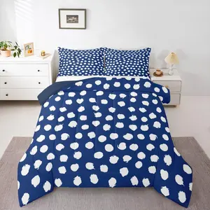 Retro Dots Bedding Set,Polka Boho Comforter Set for Boys Girls,Brush Stroke Navy Blue White Comforter,All Season Duvet Quilt