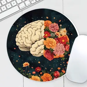Blooming Brain Cosmic Flowers Round Mouse Pad Artistic Small Desk Mat with Non-Slip Rubber Base for Office and Home Mouse Mat for Computer Laptop Gift for Friends Non Slip Mousepad Desk Accessories Size7.8*7.8inch