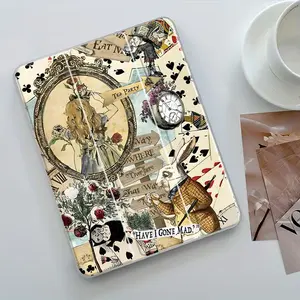 Classic Wonderland Characters iPad Case, Tablet protective cover, transparent acrylic back panel, with pencil slot, suitable for ipad mini pro air, scratch-resistant, shock-resistant full cover protective case suitable for offices schools and home