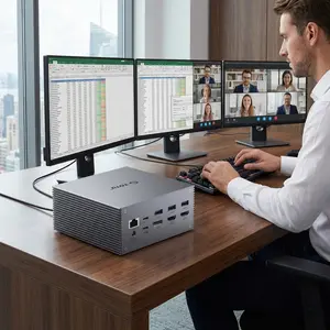 USB-C Triple Display Docking Station with Charging Support for MacBook Pro & Windows Type C Systems 2 HDMI DP 7 USB Ports 60W PD MacOS Mirror Mode Space Grey