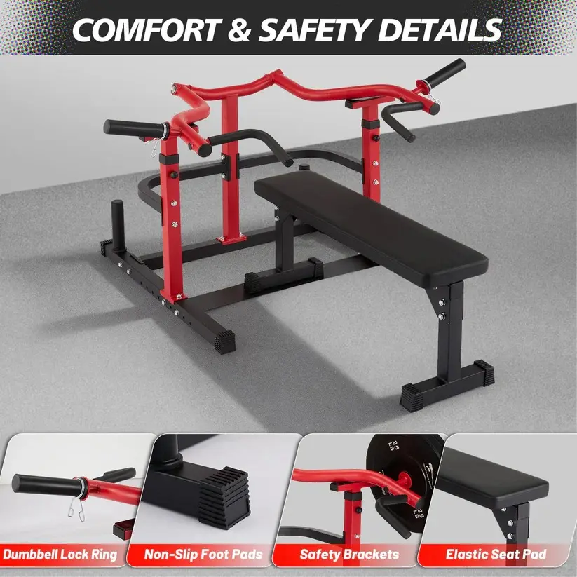 GARVEE Plate-Loaded Chest Press Machine - Heavy-Duty Steel Home Fitness Equipment with Adjustable Converging Arms, Flat Bench, 1050lb Capacity for Triceps, Chest Workout Strength Training, Muscle Training Equipment