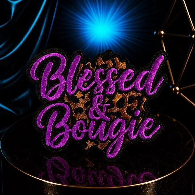 Blessed And Bougie Iron-On Patch, Chic Accent Fabric Appliqué, Luxury Vibe Garment Decor Sewing Accessory, Clothing Items