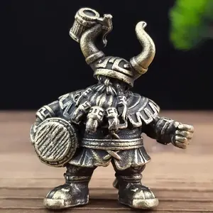 Antique Brass Viking Warrior Statue with Sword and Axe, Detailed Historical Decorative Sculpture Figurine for Home Office Desk Decoration, Gift, Incense Holder