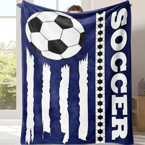 Countdown Sale! Soccer Themed Blanket Bold Navy White Design to Wrap Yourself in Passion for the Beautiful Game!Soccer Player Keepsake Blanket – Thoughtful Present for Sons,Daughters & Any Athlete Who Lives & Breathes Soccer!Suitable for all four seasons