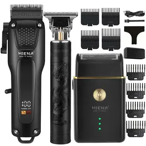 HIENA electric hair clipper and beard trimmer 3-piece set, men's haircut styling tools, wireless haircut tools, hair-dressing suits suitable for home use, compact and light, and can be charged by USB portable.
