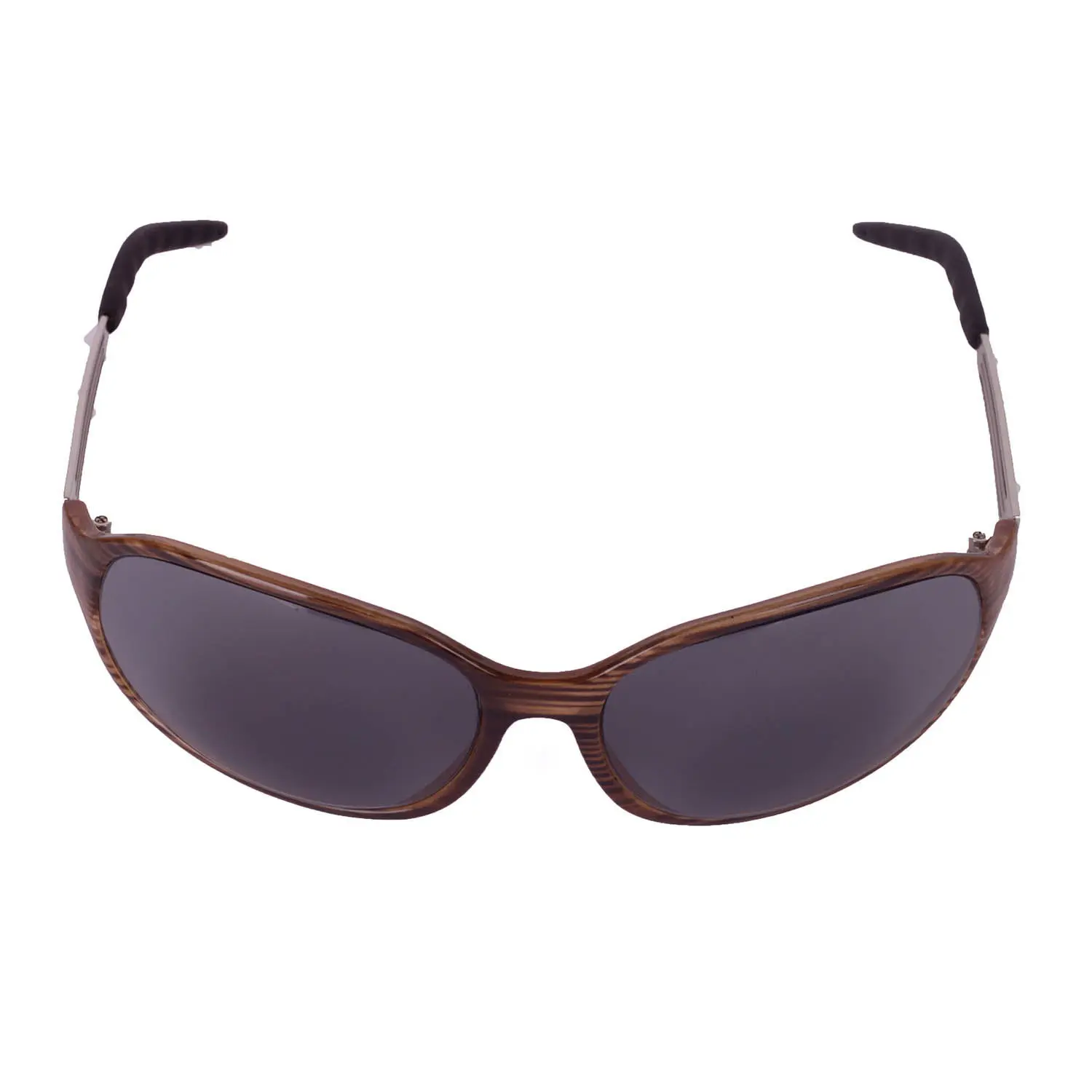 Walleva Brown wood-grain with silver metal temples Wraparound sunglasses with a wood-grain finish