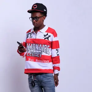 Red Rugby Polo - Casual Menswear, Long Sleeve, Regular Fit, Fitted Design, Ideal for All Seasons