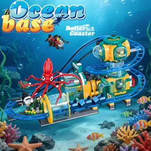 Ocean Base Roller Coaster Building Toys - DIY Underwater Park Series Building Block Sets, Electric Track Adventure Game, Best Birthday Party Gift for Boys and Girls