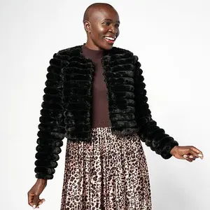 Nina Leonard Long Sleeve Faux Fur Bolero Top