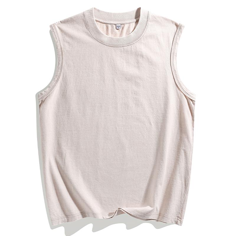 Men’s Vintage Washed Tank Top – Summer Casual T-Shirt, Vacation Round Neck Retro Vest, Sleeveless Crop Top Tee with Crewneck Loose Fit Pullover Tank Beige tank tops for men
