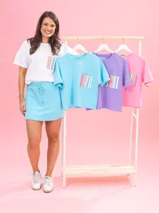 Luxe Scuba Short Sleeve Top w/ Striped Pocket by DD Design | S-3XL