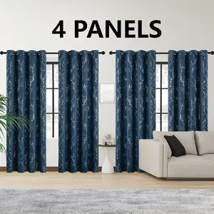 Four 84-inch Long Blackout Curtains, Suitable For Bedroom Living Room With Hot Silvery Printed Tree Pattern Room, Used For Dark Heat-insulating Hole-protecting Curtains, Curtains