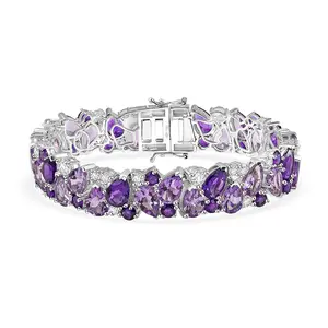 AAA Rose De France Amethyst and Multi Gemstone 41.85 ctw Bloom Bracelet in Rhodium Over Sterling Silver 7.25 In Christmas Gifts