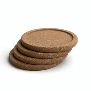 4-Pack Round Natural Cork Coaster Set, Absorbent Heat-Resistant Wood Drink Coasters with Recessed Edge, Cup Mats for Table Top Protection, Coffee Table, Home Decor