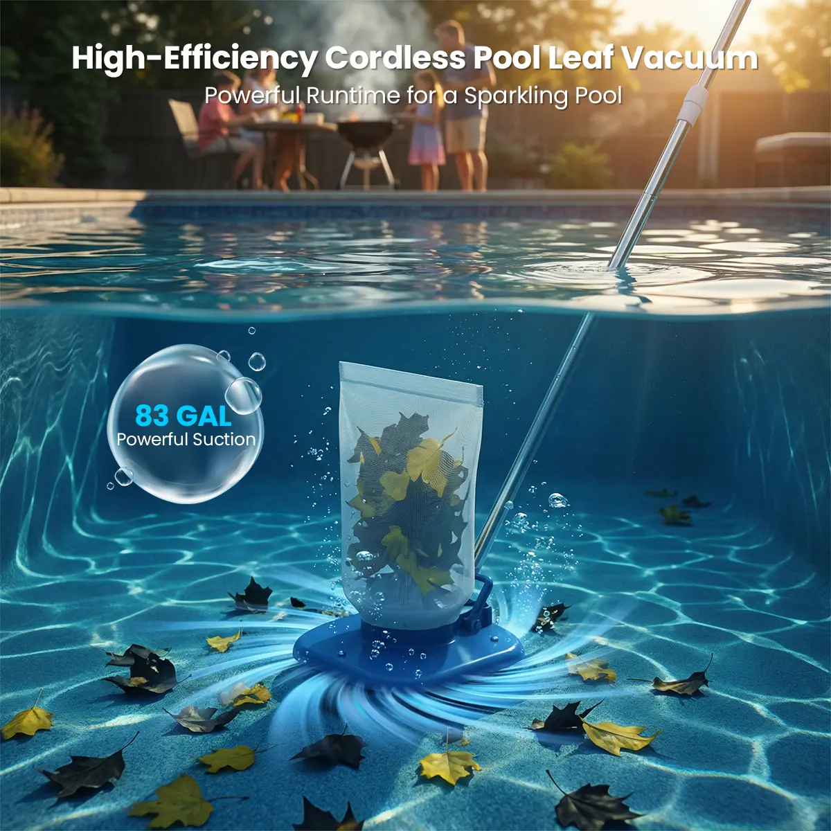 Yousky Pool Leaf Vacuum with Telescopic Pole – 83GPM Cordless Rechargeable Pool Vacuum for Inground & Above Ground Pools, Spa & Hot Tub – 6.6Gal Leaf Catcher Bag, Ideal for Heavy Debris Areas