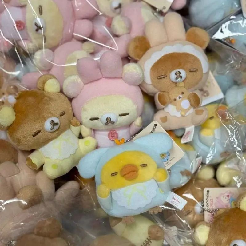 Unisex Small Kawaii Rilakkuma Bear & Rabbit Ear Plush Stuffed Animals, Pajama-Themed Keychains & Dolls with Rabbit Ear Pajamas Elements, DIY Hobby Gift for Toys & Hobbies Enthusiasts