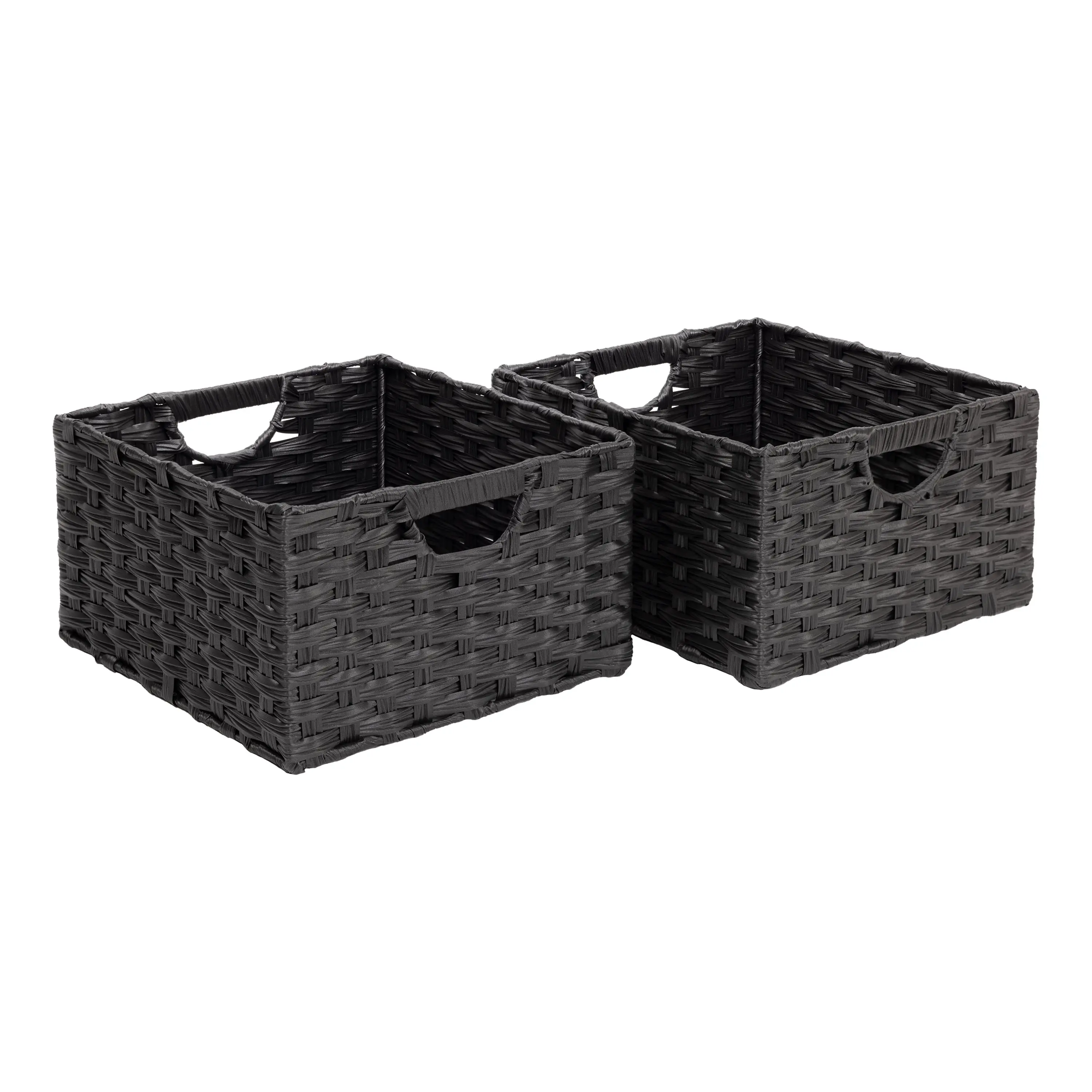 Handwoven Synthetic Metal Organiser Baskets (2-Pack), Black, for Laundry & Room Storage Home Organizer Bin