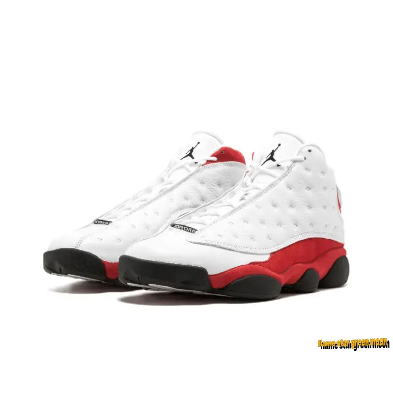 White and Red High-Top Retro Basketball Shoes, Tumbled Leather and Suede Upper with Holographic Cat Eye