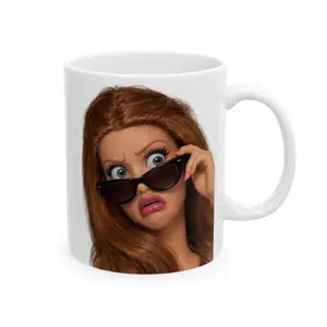 Funny Baby Doll Face Mug Hilarious Coffee Cup with Sunglasses Design for Coffee Lovers,Sarcastic Diva Reaction Ceramic Mug