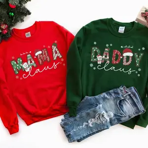 Christmas Cute Drawing Pattern Mama Claus Daddy Claus Couple Sweatshirt, Xmas Crewneck Sweatshirt Husband And Wife, Holiday Casual Sweater