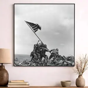 [NO FRAME] Iwo Jima Flag Raising Poster USMC Semper Fi Veteran Patriot Wall Art American Military Canvas Print MAKE IN USA