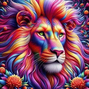 5D DIY Full Drill Round Diamond Painting - Diamond Painting Kit Rainbow Lion Mosaic Canvas DIY Wall Art, Home Wall Decoration, Perfect for Halloween, Christmas, Birthdays, and Anniversary Gifts, Diamond Art Tools