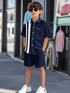 Boys Fashion Rest Set, Children Short Sleeve Shirt Set, Cool Printed Blouse, Breathable Fabric, Casual Style, 2 Piece