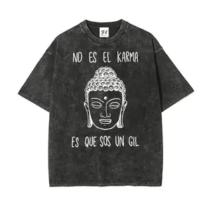"No Es El Karma" Funny Unisex Vintage Washed Cotton T-Shirt, Spanish Meme Buddha Graphic Streetwear Tee, Daily Casual Top
