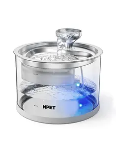 NPET Automatic Pet Water Fountain 2.8L/98.54 OZ Transparent Glass Cat Water Dispenser With Light Ultra Quiet Pump 1-Layer Filtration Suitable for Large Medium And Small Cats Holiday gifts