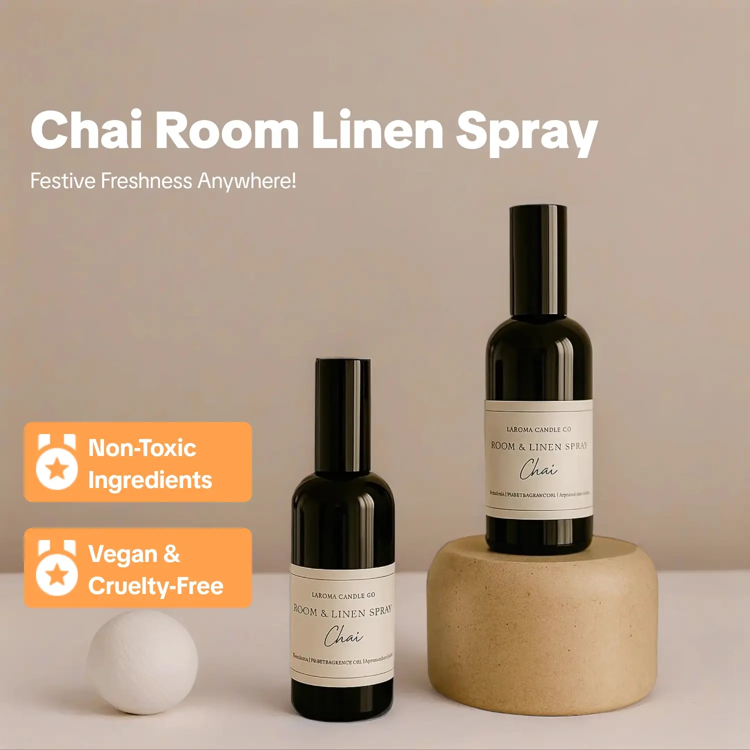 Room + Linen Spray CHAI - 4oz Non-Toxic Vegan Mist with Chai Spice Vanilla Bean Mint & Pineapple Aroma - Handmade for Linens Clothes & Body