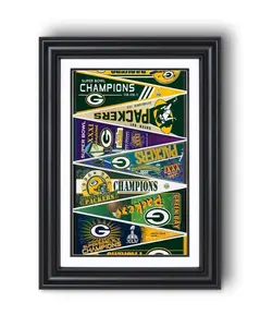 Green Bay Packers “Vintage and Championship Pennants” Collection Print – Classic Football Wall Art