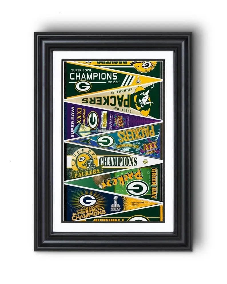 Green Bay Packers Vintage & Championship Pennants Collection Poster - Lightweight Photo Paper, Vintage Design, Artistic Graphic Prints, Multi-Size (24x36/27x40), Fade Resistant Artwork for Walls, Football Home Decor Gift for Kid Room