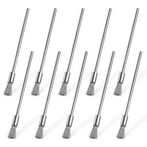 10 count Wire Brush, Stainless Steel Extended Cleaning End Brushes Small Wire Brush Extended Pen Polishing Rotary Tools Accessories 6 mm End Scrub, 3 mm Mandrel