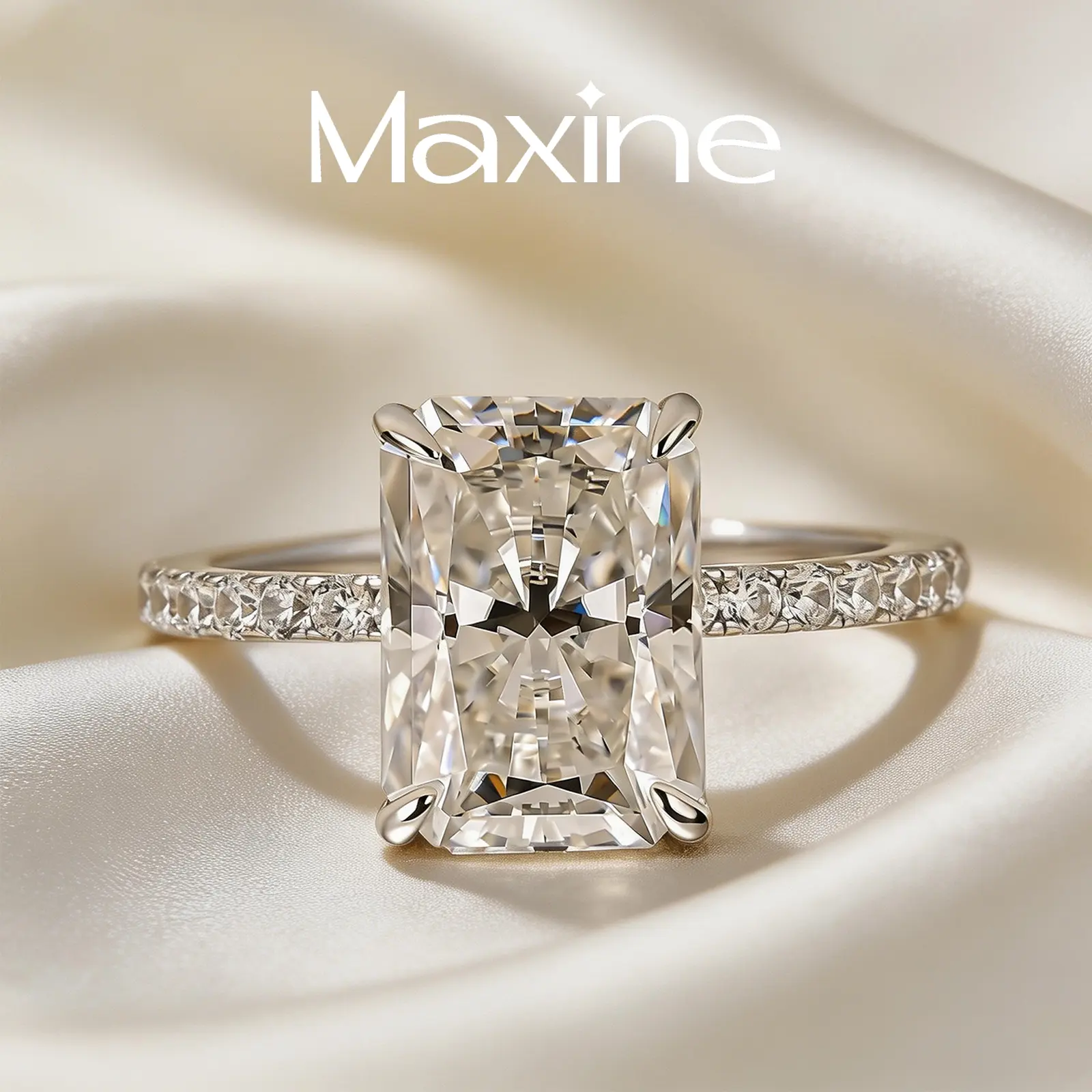 MAXINEJEWELRY 3.5Ct Radiant Cut Synthetic Moissanite Engagement Ring for Women - Moissanite Rings, Anniversary Gift for Proposal, Wedding