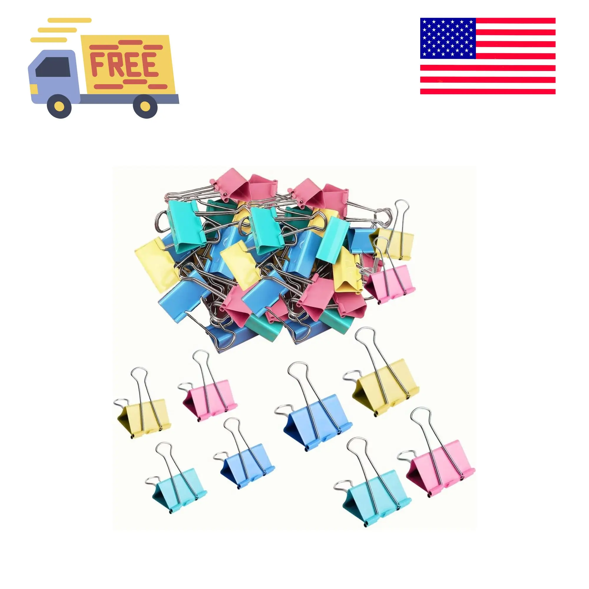 60pcs Colored Binder Clips Paper Clamps Assorted Size Small, Medium, Large Binder Paper Clips