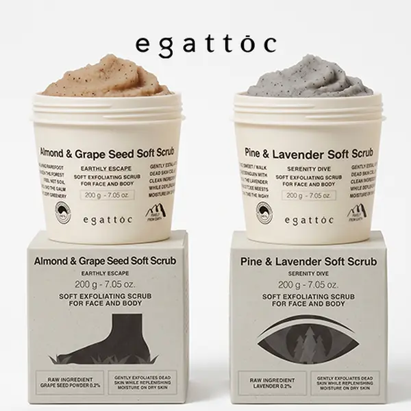 [Egattoc] Soft Foaming Body Scrub Duo (Almond & Grape Seed/Pine & Lavender)
