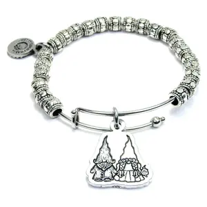 Yard Gnomes In Love Metal Hand Beaded Bangle Bracelet