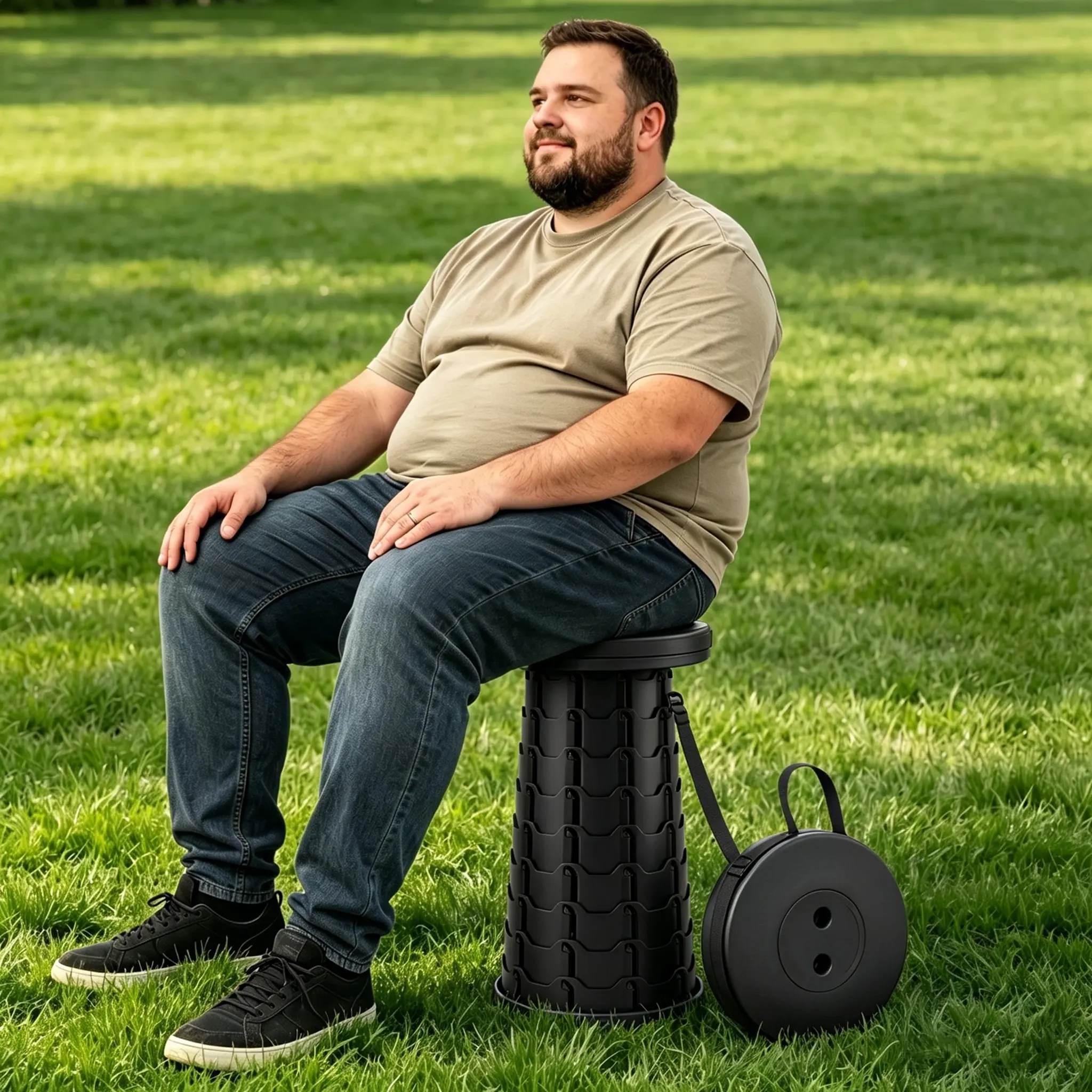 Foldable Telescopic Stool - Portable Collapsible Camping Stool, Adjustable Height Retractable Seat for Adults & Kids, Lightweight Travel Stool with Carry Strap
