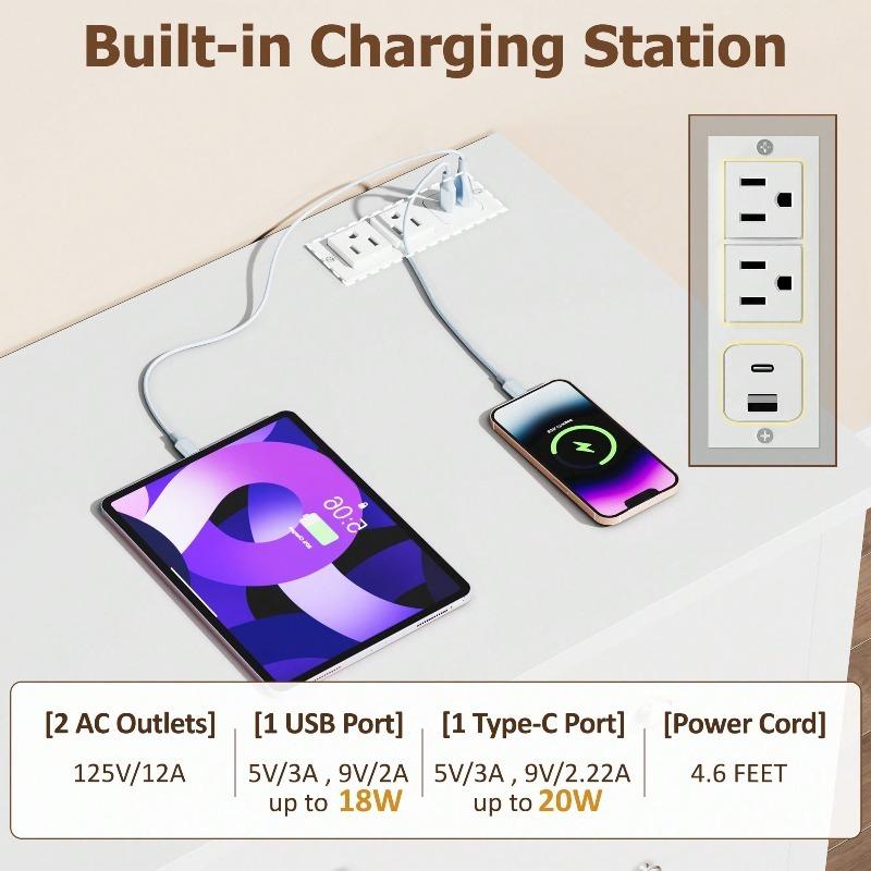 Furniwell Dresser With Power Outlet, 6 Drawers Dresser For Bedroom, Modern Chest Of Drawers, Wooden Dressers, TV Stand For Living Room,Closet, Hallway