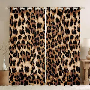 Feelyou Blackout Grommet Curtains 2 Panels - Velvet Fabric, High-Definition Animal Prints (Black Brown Leopard, Cheetah, Geometric), Multi-Size Privacy Grommet Drapes for Bedroom, Farmhouse, Privacy Grommet Curtains,summervibes