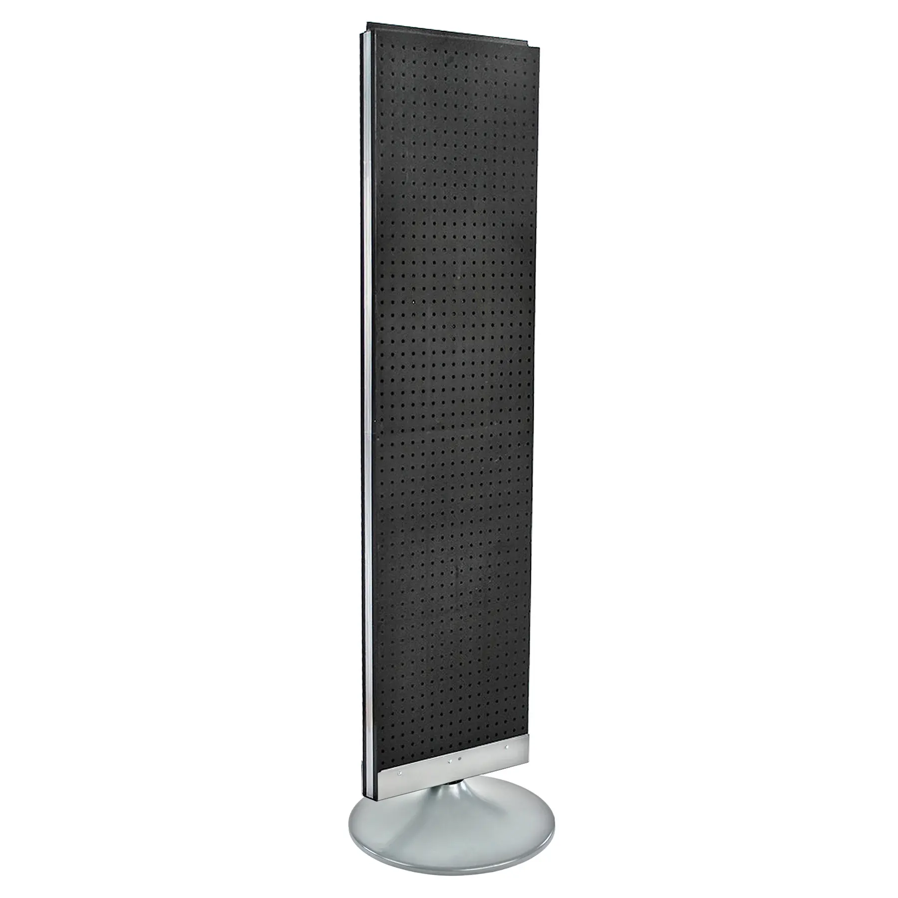 Azar Displays Two-Sided Pegboard Floor Display on a Silver Round Stationary Base: Panel Size: 16"W x 60"H, Black